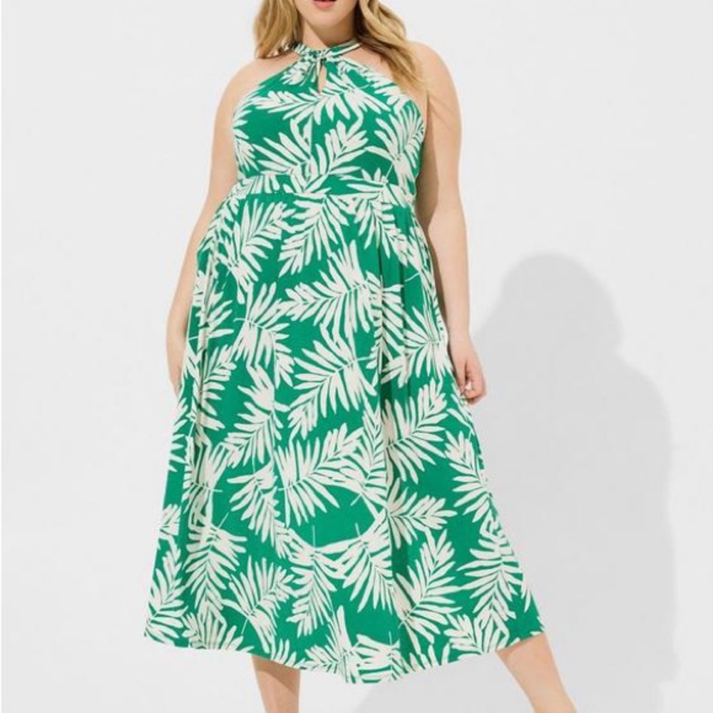 torrid Green and White Tropical Halter Maxi Dress